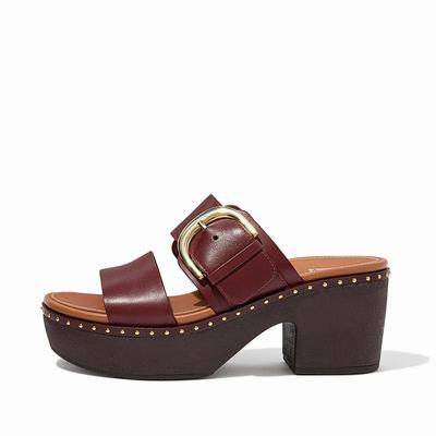 Fitflop Pilar Leather Slide Platforms - Plateausandaletten Damen - Rot Bordeaux (MSP157406)